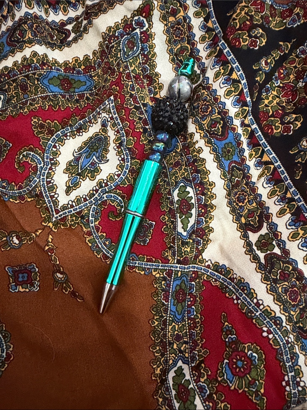 Turquoise Metallic Bead Pen Pendant - Teal Accent